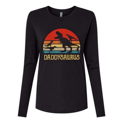 Retro Daddy Dinosaur Daddysaurus Fathers Day Womens Cotton Relaxed Long Sleeve T-Shirt