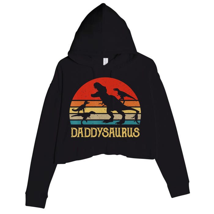 Retro Daddy Dinosaur Daddysaurus Fathers Day Crop Fleece Hoodie