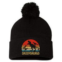 Retro Daddy Dinosaur Daddysaurus Fathers Day Pom Pom 12in Knit Beanie