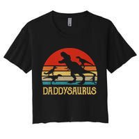 Retro Daddy Dinosaur Daddysaurus Fathers Day Women's Crop Top Tee