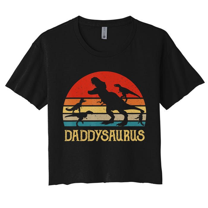 Retro Daddy Dinosaur Daddysaurus Fathers Day Women's Crop Top Tee