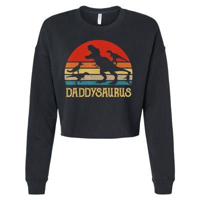 Retro Daddy Dinosaur Daddysaurus Fathers Day Cropped Pullover Crew