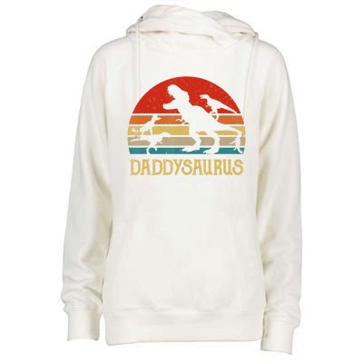 Retro Daddy Dinosaur Daddysaurus Fathers Day Womens Funnel Neck Pullover Hood