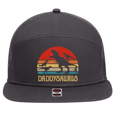 Retro Daddy Dinosaur Daddysaurus Fathers Day 7 Panel Mesh Trucker Snapback Hat