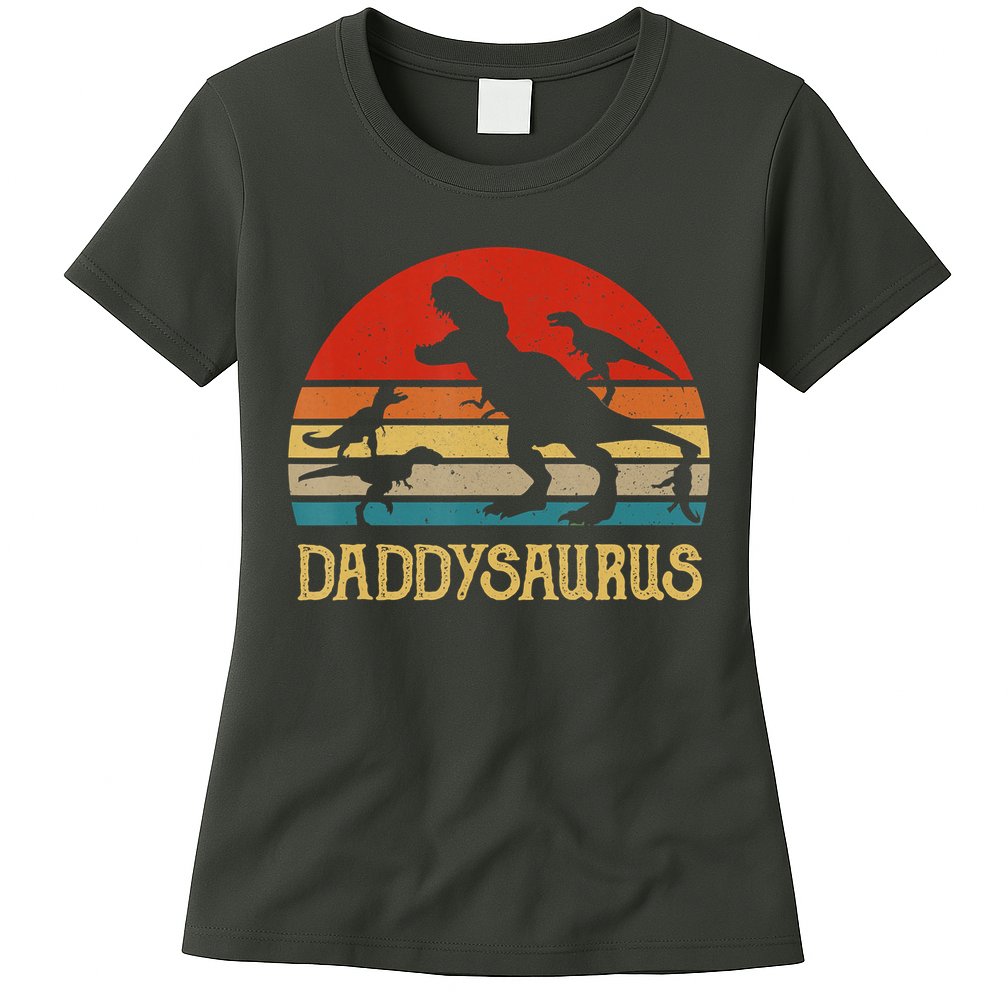 Retro Daddy Dinosaur Daddysaurus Fathers Day Womens T-Shirt
