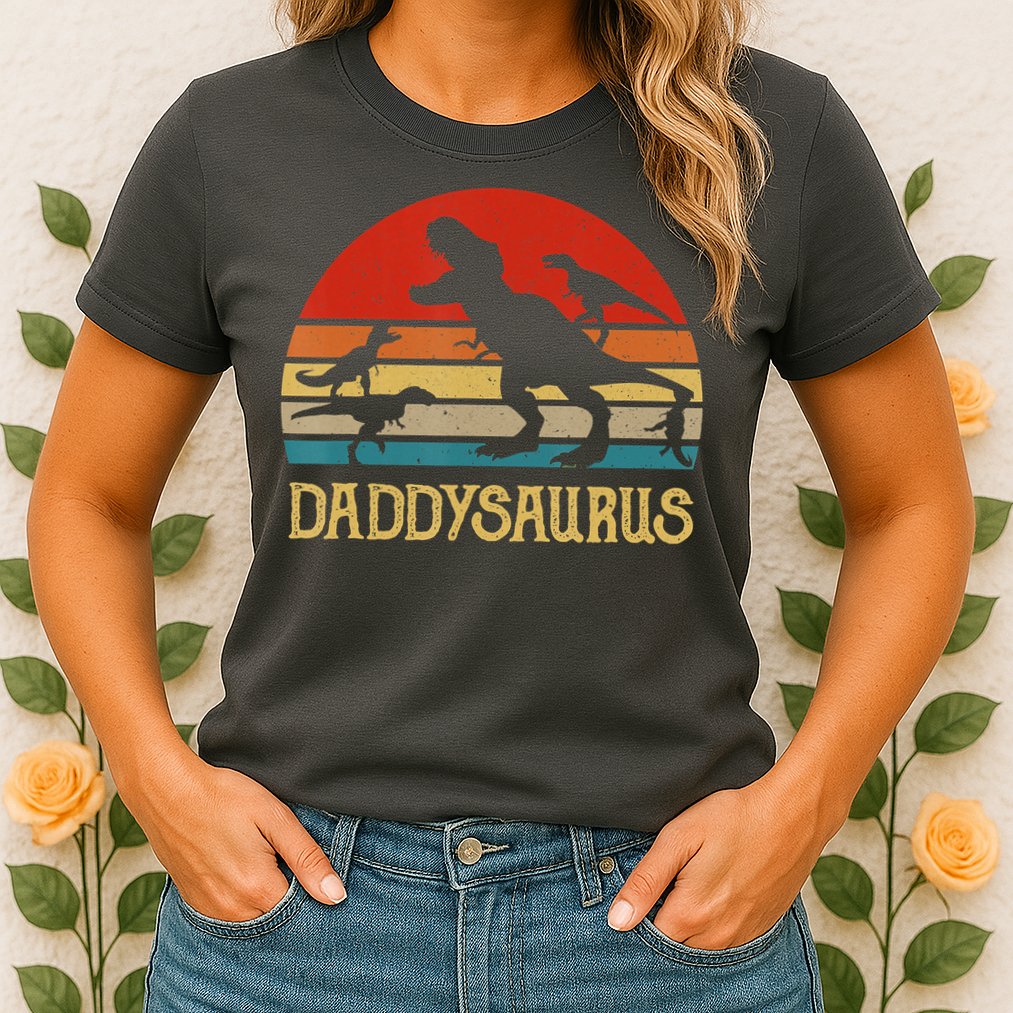 Retro Daddy Dinosaur Daddysaurus Fathers Day Womens T-Shirt