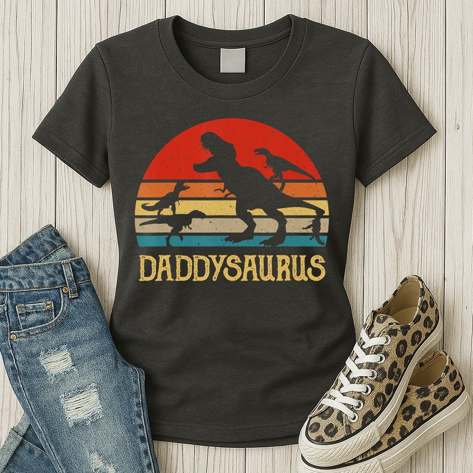 Retro Daddy Dinosaur Daddysaurus Fathers Day Womens T-Shirt