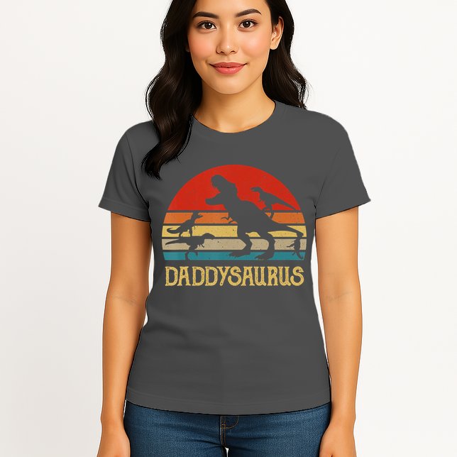 Retro Daddy Dinosaur Daddysaurus Fathers Day Womens T-Shirt