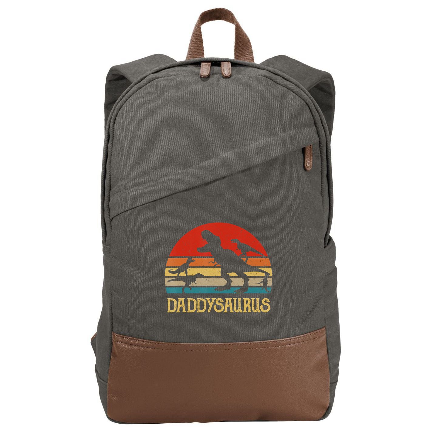 Retro Daddy Dinosaur Daddysaurus Fathers Day Cotton Canvas Backpack
