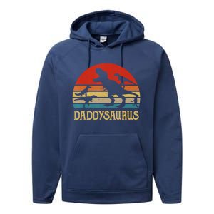 Retro Daddy Dinosaur Daddysaurus Fathers Day Performance Fleece Hoodie