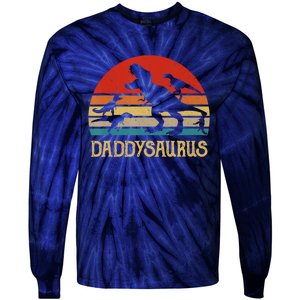 Retro Daddy Dinosaur Daddysaurus Fathers Day Tie-Dye Long Sleeve Shirt