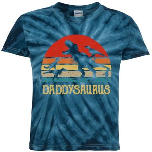 Retro Daddy Dinosaur Daddysaurus Fathers Day Kids Tie-Dye T-Shirt