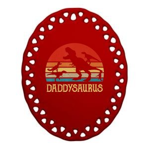 Retro Daddy Dinosaur Daddysaurus Fathers Day Ceramic Oval Ornament