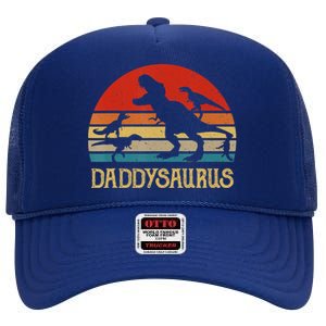 Retro Daddy Dinosaur Daddysaurus Fathers Day High Crown Mesh Back Trucker Hat