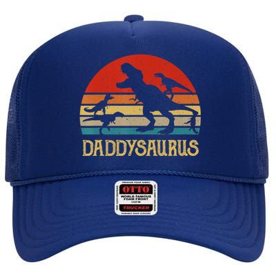 Retro Daddy Dinosaur Daddysaurus Fathers Day High Crown Mesh Back Trucker Hat