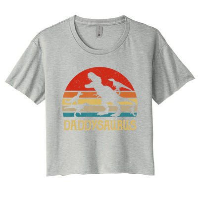 Retro Daddy Dinosaur Daddysaurus Fathers Day Women's Crop Top Tee