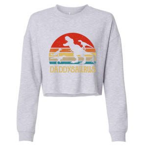 Retro Daddy Dinosaur Daddysaurus Fathers Day Cropped Pullover Crew