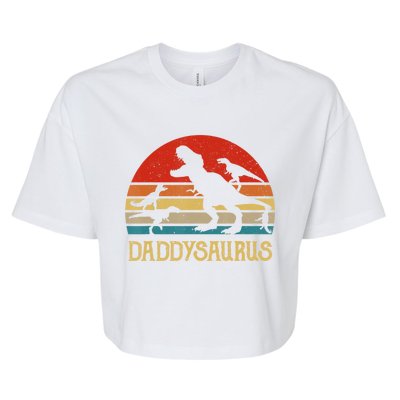 Retro Daddy Dinosaur Daddysaurus Fathers Day Bella+Canvas Jersey Crop Tee