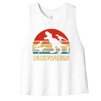 Retro Daddy Dinosaur Daddysaurus Fathers Day Women's Racerback Cropped Tank