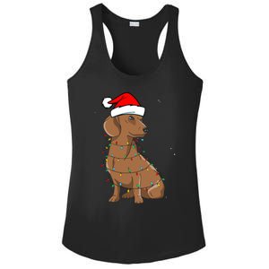 Red Dachshund Dog Santa Merry Xmas Christmas Lights Gift Ladies PosiCharge Competitor Racerback Tank