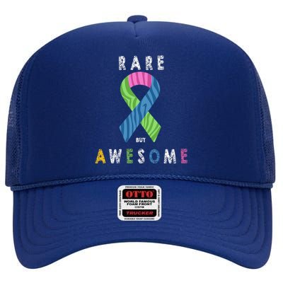 Rare Disease Day Awareness Zebra Ribbon Awesome Children High Crown Mesh Back Trucker Hat