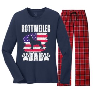 Rottweiler Dad Dog Lover American Us Flag Women's Long Sleeve Flannel Pajama Set 