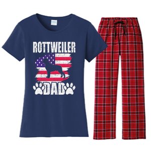 Rottweiler Dad Dog Lover American Us Flag Women's Flannel Pajama Set