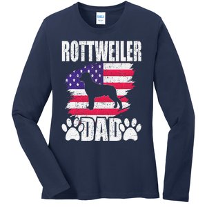 Rottweiler Dad Dog Lover American Us Flag Ladies Long Sleeve Shirt