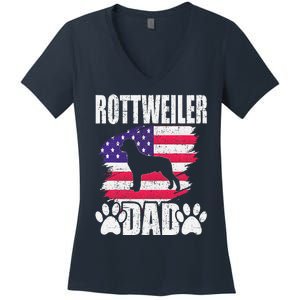 Rottweiler Dad Dog Lover American Us Flag Women's V-Neck T-Shirt