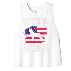 Rottweiler Dad Dog Lover American Us Flag Women's Racerback Cropped Tank