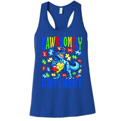 Rawrsomely Different Dinosaur Autism Awareness Puzzle Gift Women's Racerback Tank