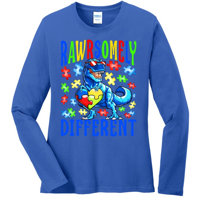 Rawrsomely Different Dinosaur Autism Awareness Puzzle Gift Ladies Long Sleeve Shirt