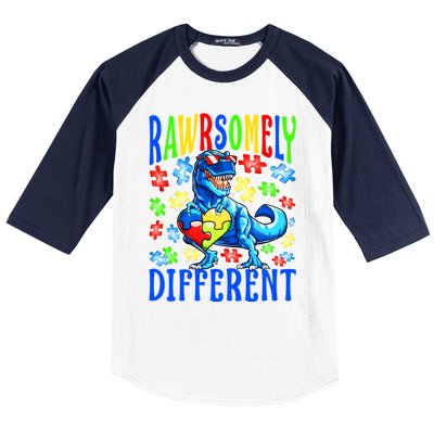 Rawrsomely Different Dinosaur Autism Awareness Puzzle Gift Baseball Sleeve Shirt