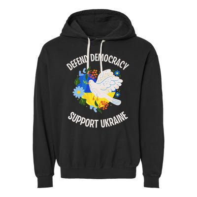 Retro Defend Democracy Support Ukraine Ukrainian Flag Garment-Dyed Fleece Hoodie