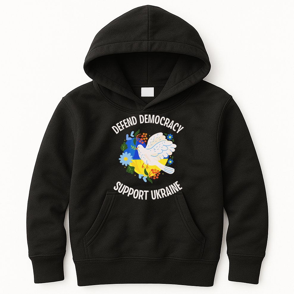 Retro Defend Democracy Support Ukraine Ukrainian Flag Kids Hoodie