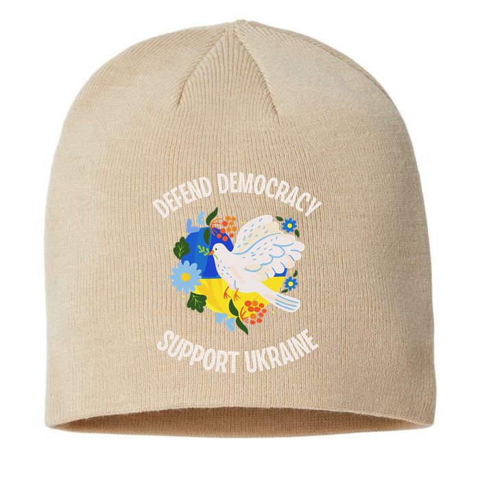 Retro Defend Democracy Support Ukraine Ukrainian Flag Sustainable Beanie