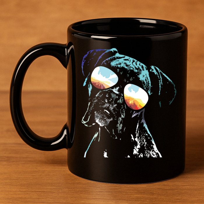 Retro Disco Dog Boxer Dog 11oz C Handle Ceramic Mug