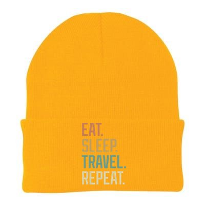 Retro Design Eat Sleep Travel Repeat Vintage Gift Knit Cap Winter Beanie