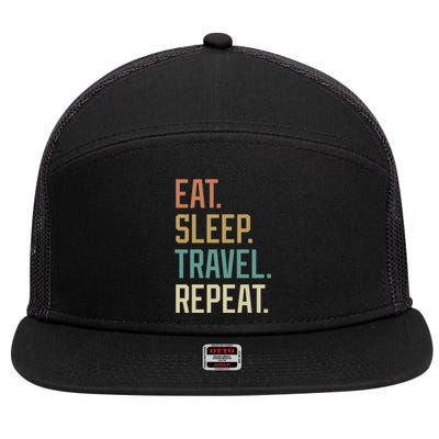 Retro Design Eat Sleep Travel Repeat Vintage Gift 7 Panel Mesh Trucker Snapback Hat