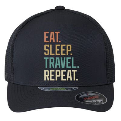 Retro Design Eat Sleep Travel Repeat Vintage Gift Flexfit Unipanel Trucker Cap