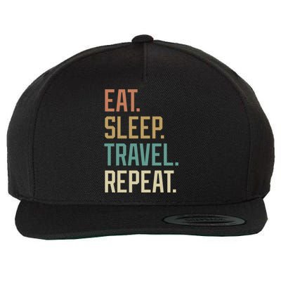 Retro Design Eat Sleep Travel Repeat Vintage Gift Wool Snapback Cap