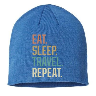 Retro Design Eat Sleep Travel Repeat Vintage Gift Sustainable Beanie