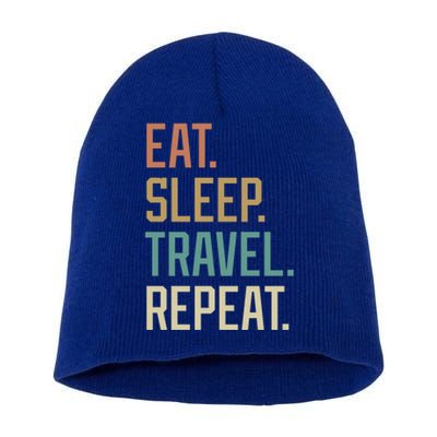 Retro Design Eat Sleep Travel Repeat Vintage Gift Short Acrylic Beanie