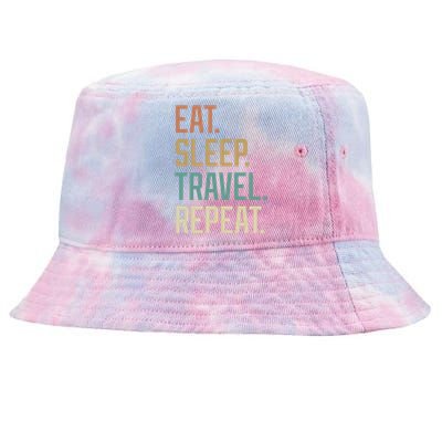 Retro Design Eat Sleep Travel Repeat Vintage Gift Tie-Dyed Bucket Hat