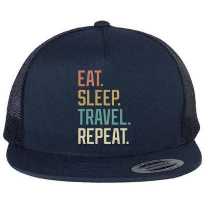 Retro Design Eat Sleep Travel Repeat Vintage Gift Flat Bill Trucker Hat