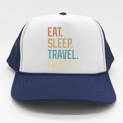 Retro Design Eat Sleep Travel Repeat Vintage Gift Trucker Hat