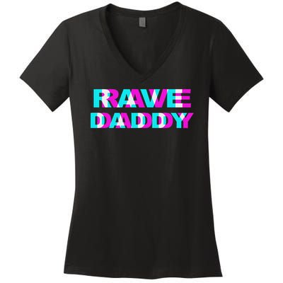 Rave Daddy Edm Music Festival Father Optical Illusion Trippy Women's V-Neck T-Shirt