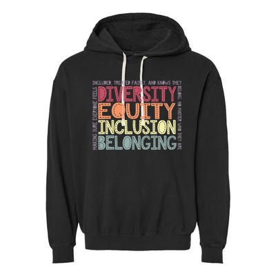 Retro Diversity Equity Inclusion Belonging DEIB Teacher Garment-Dyed Fleece Hoodie