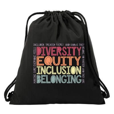 Retro Diversity Equity Inclusion Belonging DEIB Teacher Drawstring Bag