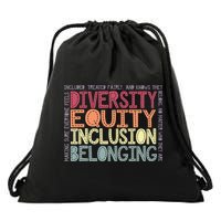 Retro Diversity Equity Inclusion Belonging DEIB Teacher Drawstring Bag